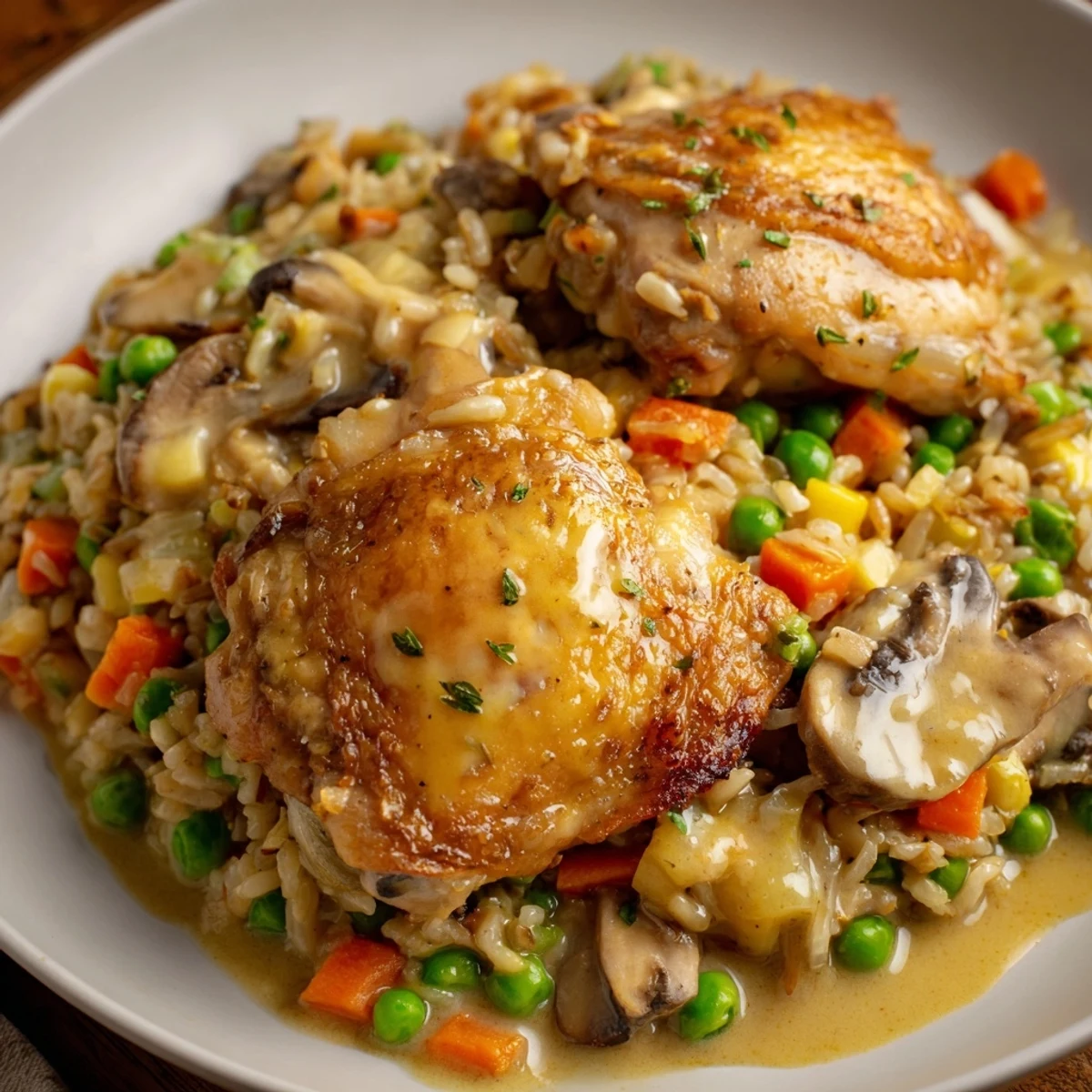 Steaming All-in-One Pan Creamy Chicken and Wild Rice, ready to serve with Parmesan cheese.