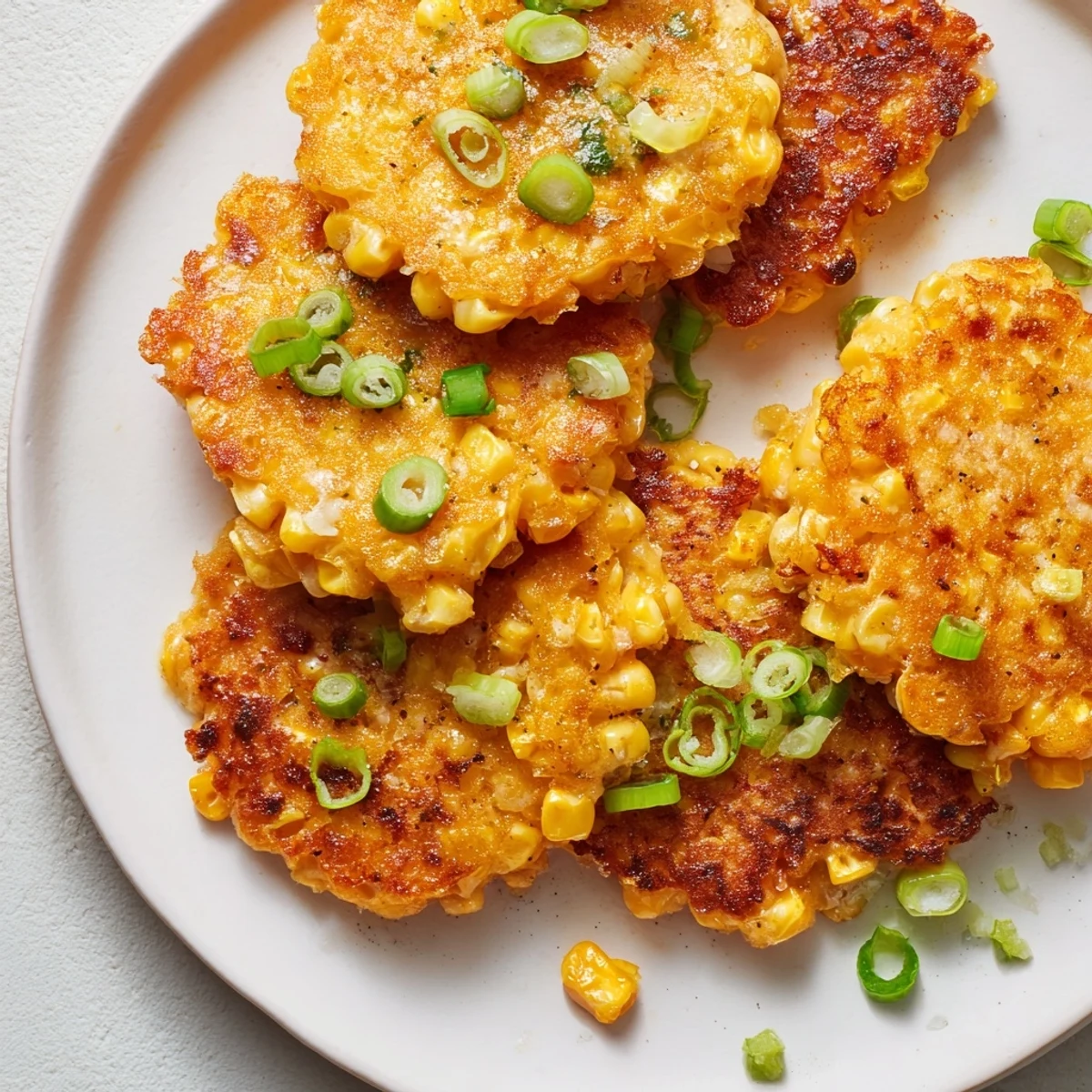 A close-up of delicious golden corn and cheddar fritters, showing the melted cheese and corn.