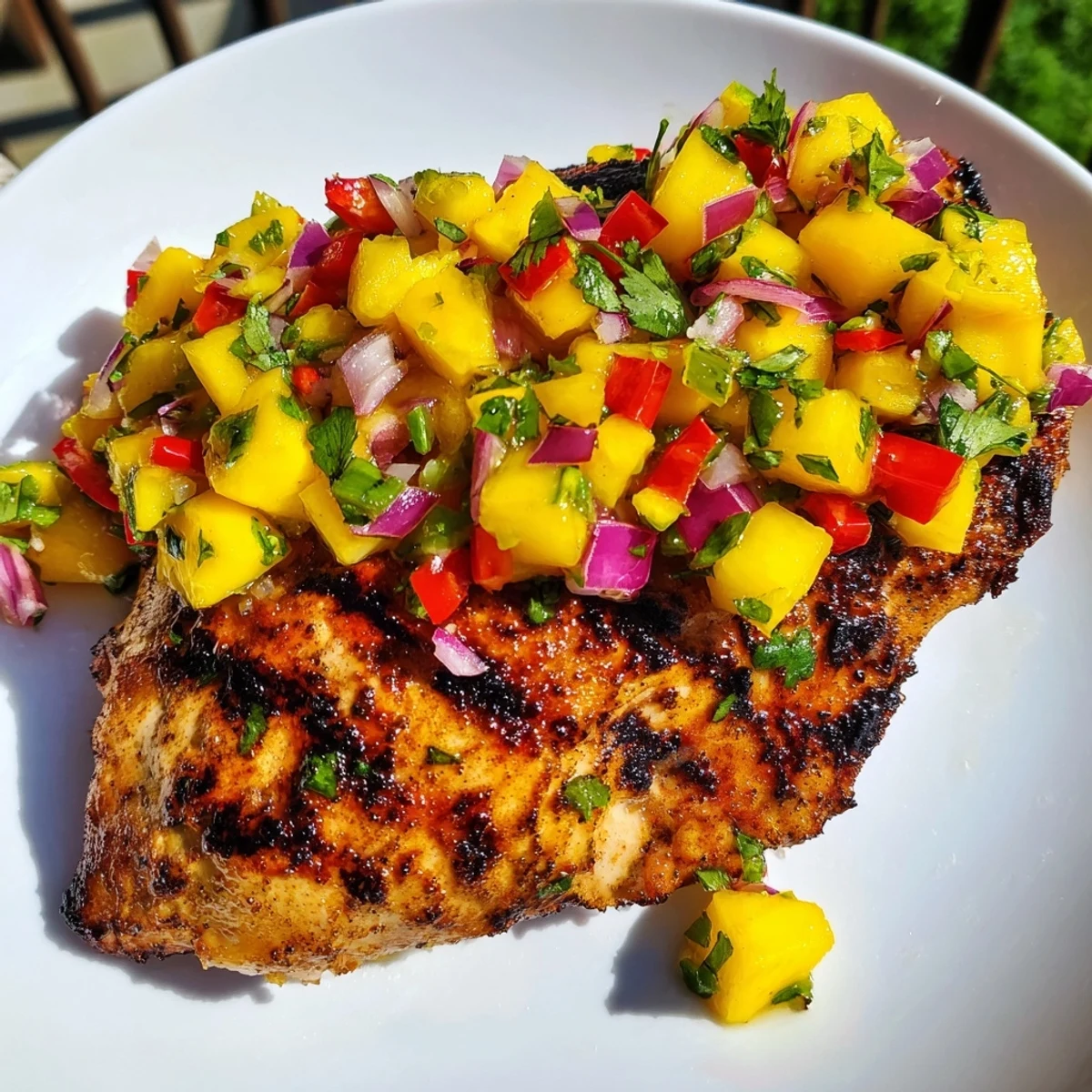 Grilled Mango Salsa Chicken with colorful salsa is a vibrant, juicy summer grilling recipe.