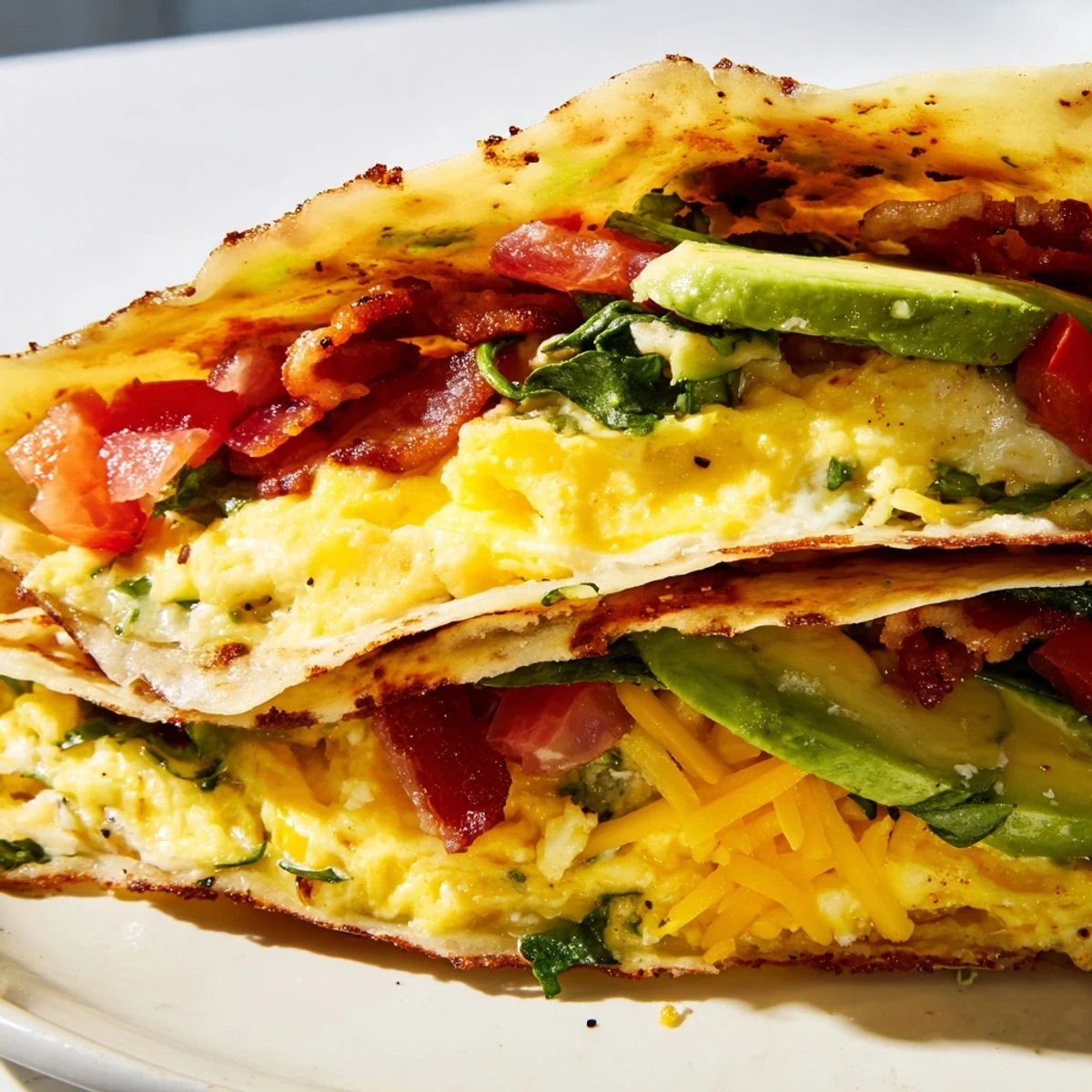 A perfectly folded and golden-brown Crispy Breakfast Wrap, a delicious handheld morning meal.
