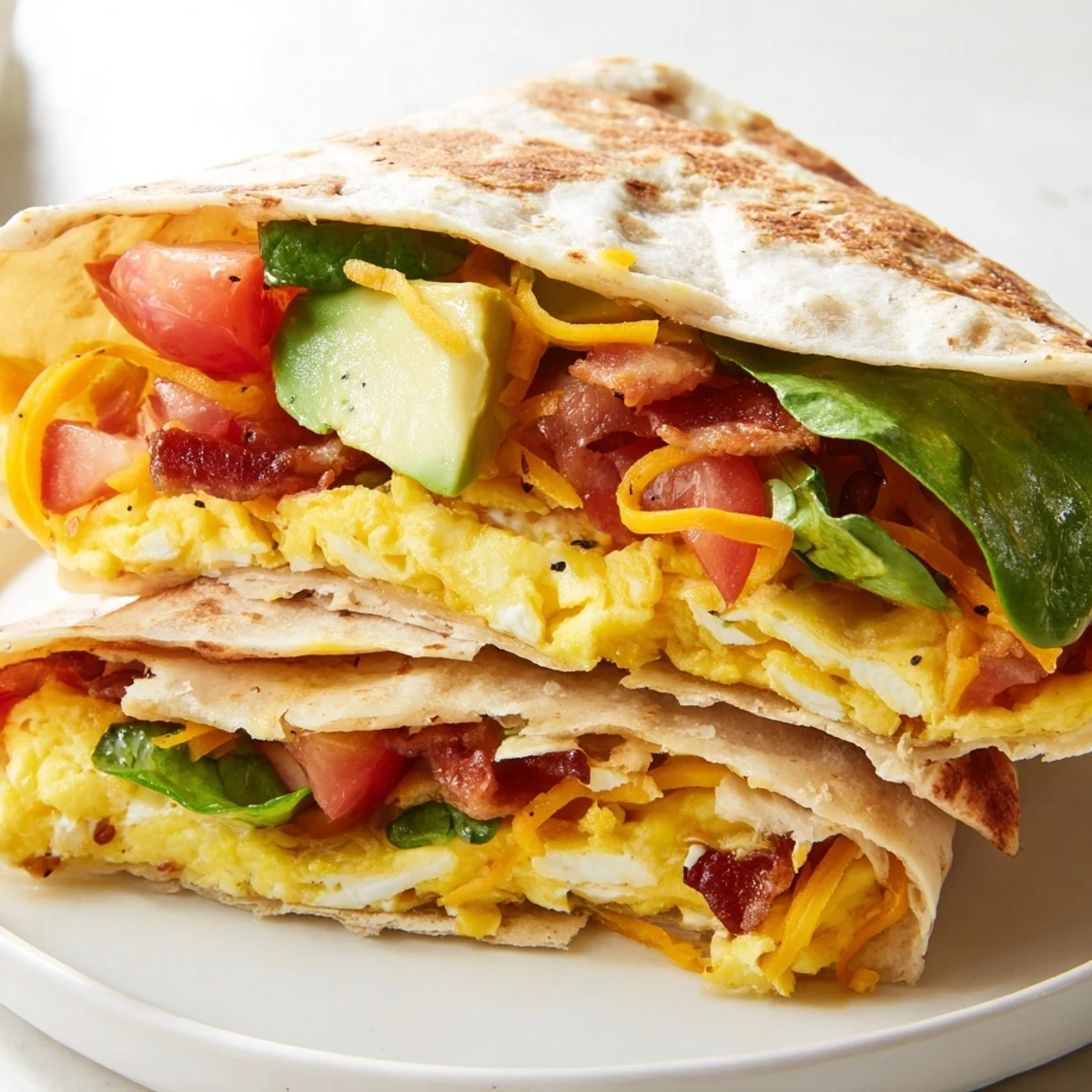 See the step-by-step assembly of this savory Crispy Breakfast Wrap, featuring eggs and crispy bacon.
