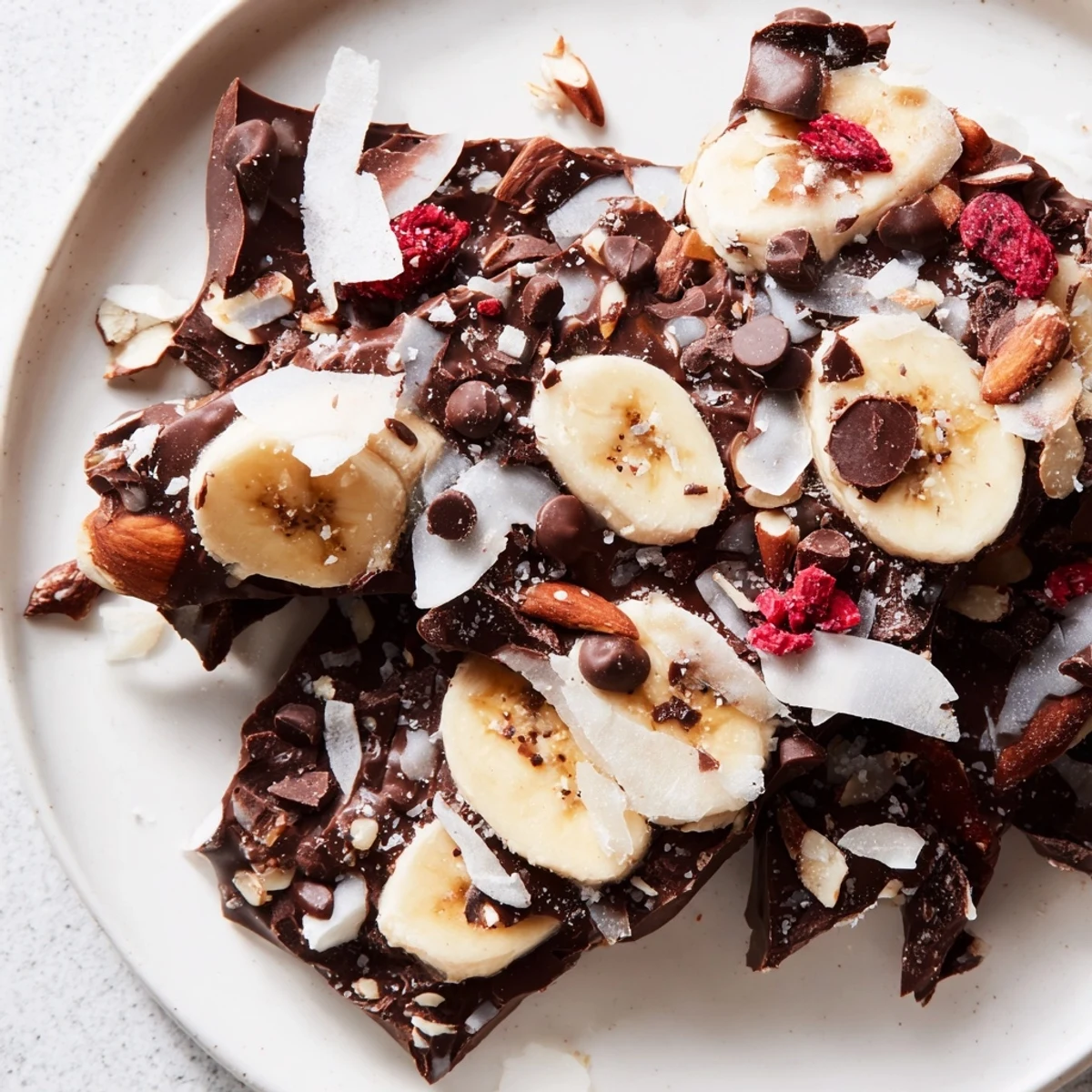 Silken dark chocolate coats banana slices in this refreshing Chocolate Banana Bark dessert.