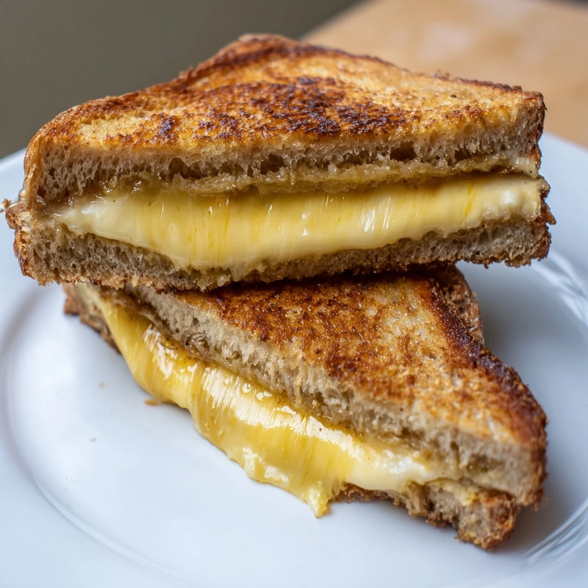 Warm, cheesy Custard French Toast Grilled Cheese with a crispy, custardy crust is ready to serve.