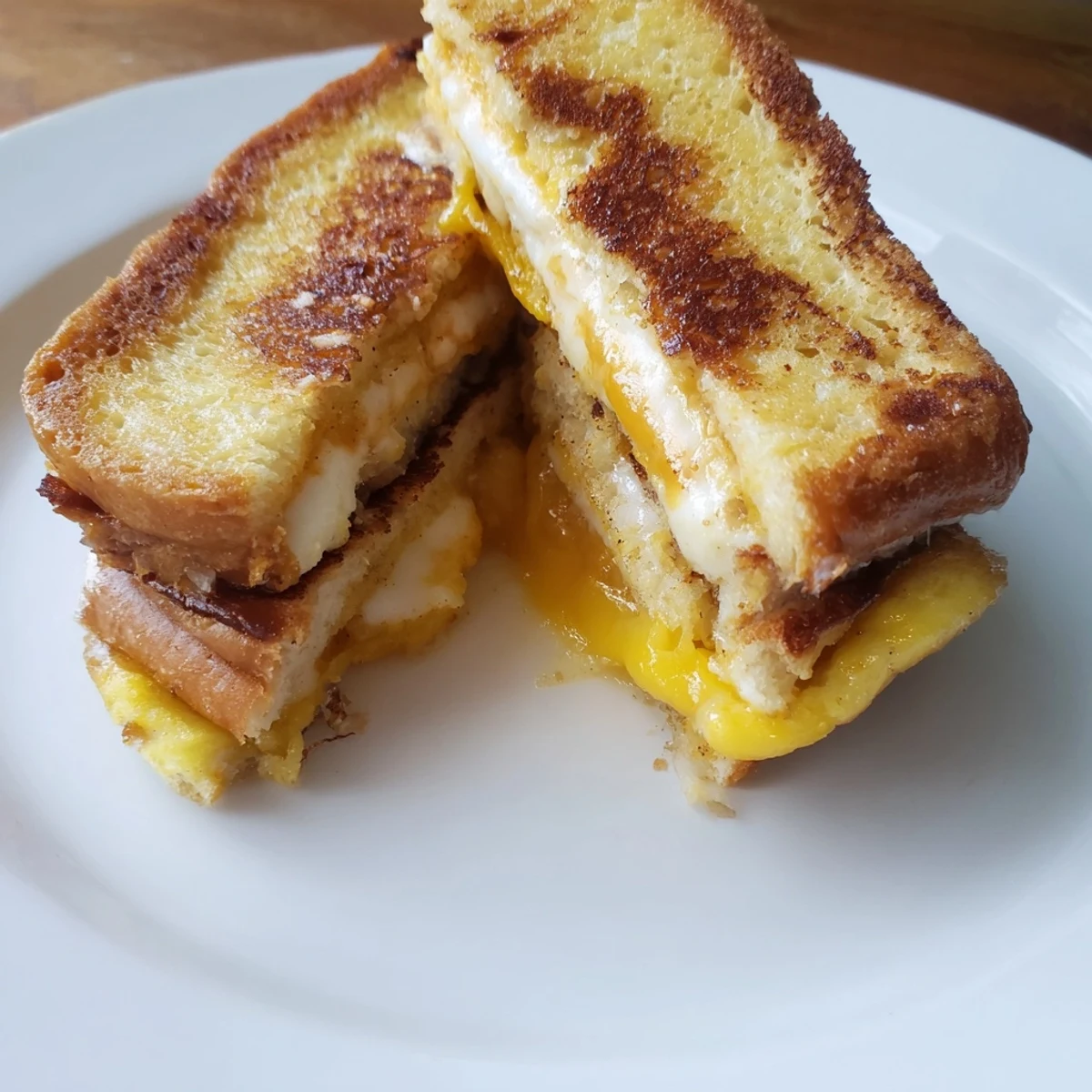 Golden-brown Custard French Toast Grilled Cheese oozes melted cheese for a savory brunch delight.