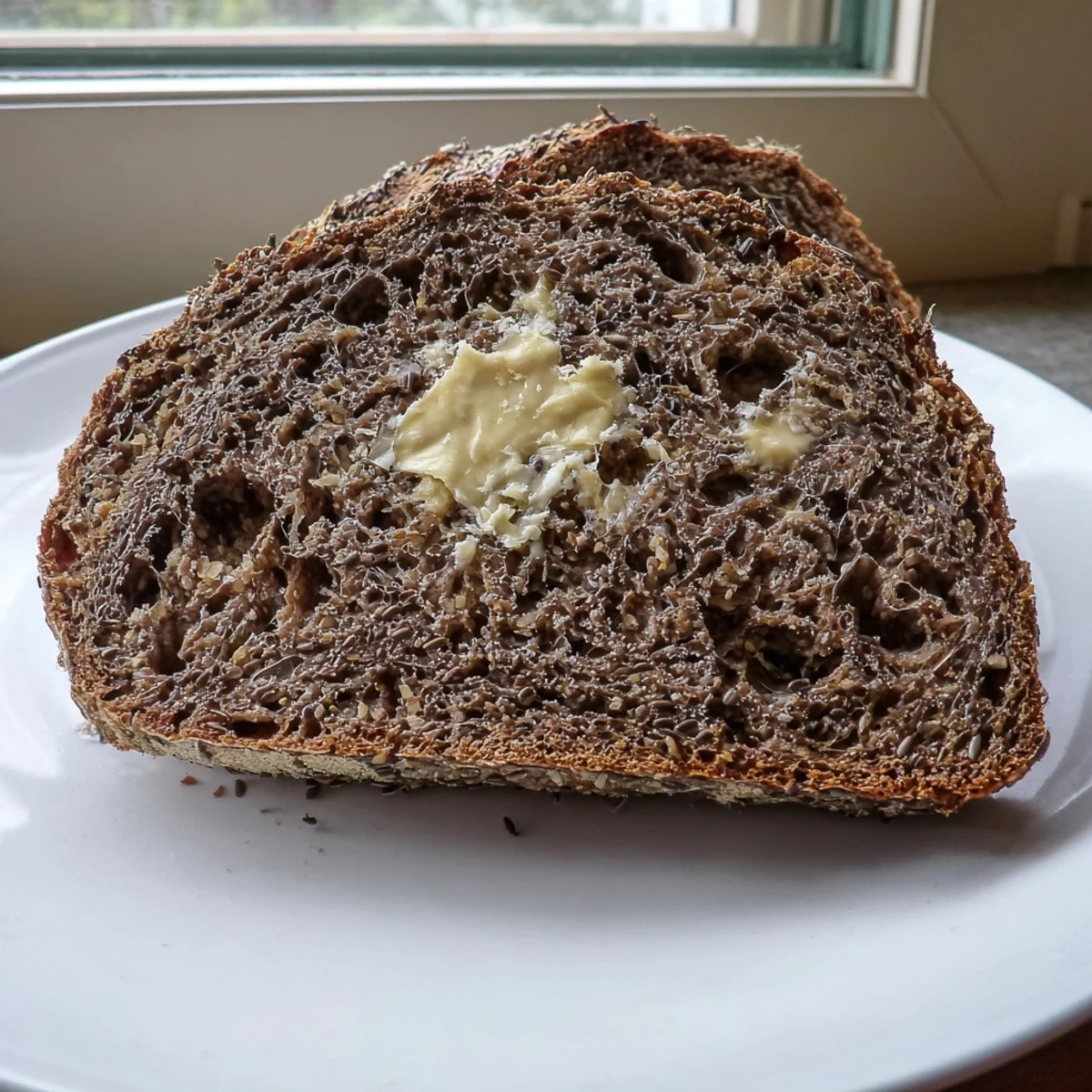 The finished Estonian Leib sourdough loaf, with its dark crust and aroma, ready for serving.