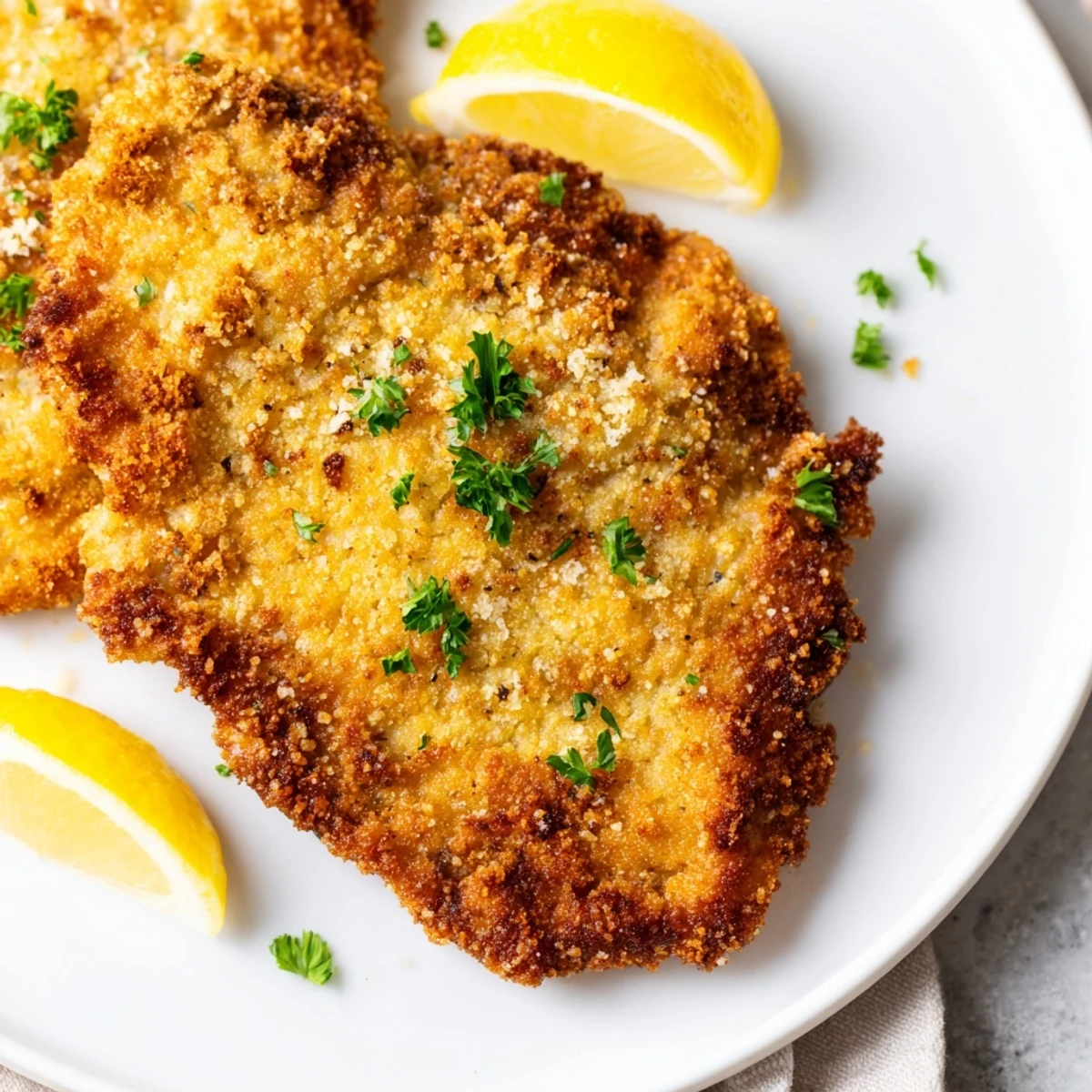 Hot, freshly fried German schnitzel with breading so golden, perfect for a satisfying dinner.