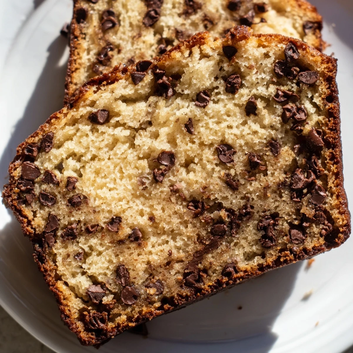 A freshly baked loaf of moist Banana Bread Variations, featuring chocolate chips melting in golden crumb, sliced on a rustic wooden board.