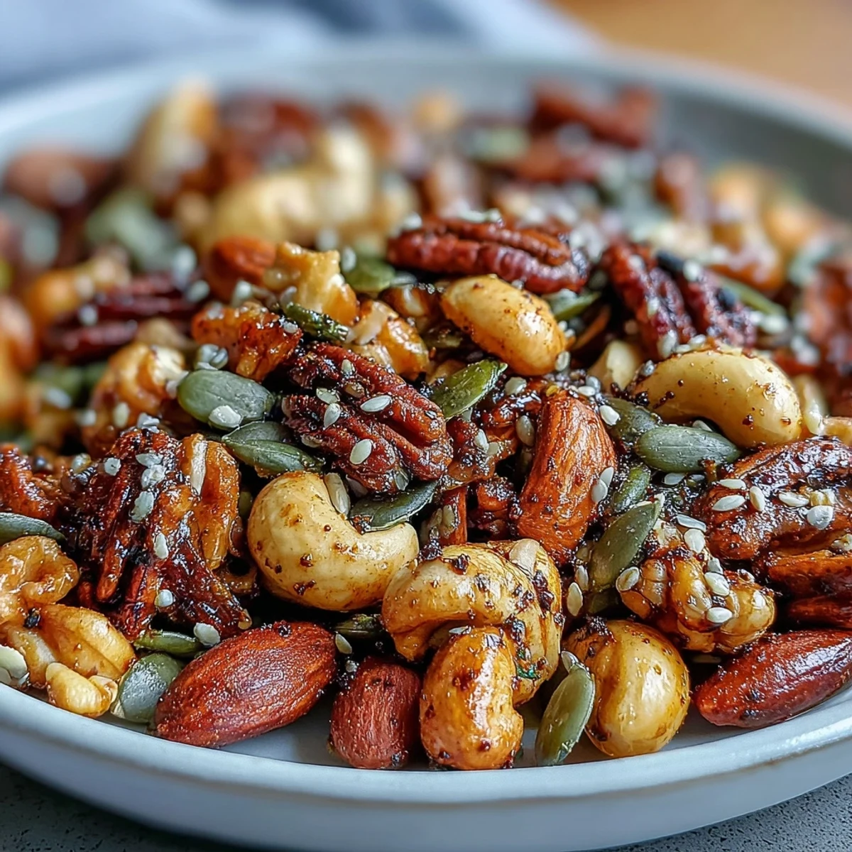 Golden toasted almonds, cashews, and walnuts coated in warm spices for a crunchy snack.