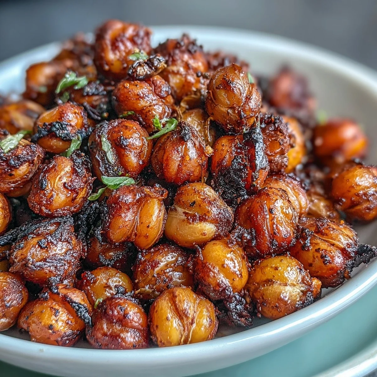 Golden Crispy Chickpea Snack roasted with smoked paprika and cumin, served warm in a small bowl.