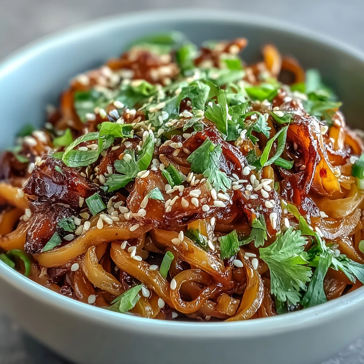 Vibrant fusion Gochujang Swede Noodles with tender roasted rutabaga, crisp veggies, and sesame seeds.
