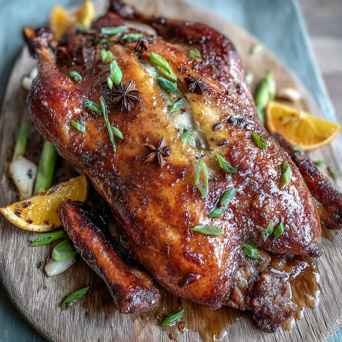 Perfectly roasted Five-Spice Roast Ducks glistening with golden, crispy skin and rich aromatics.