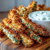 Crispy, tangy pickle spears fried golden, served with a cool spicy condiment.