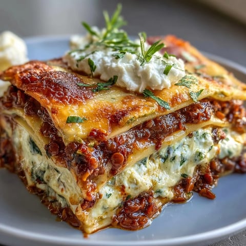 Golden, bubbling One-Pan Smoky Veggie Lentil Lasagne fresh from the oven, garnished with torn basil leaves.