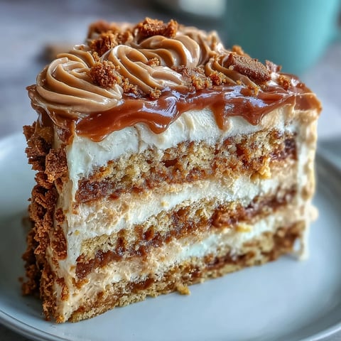 Freshly sliced Decadent Baked Biscoff Cake with Creamy Lotus Frosting reveals a tender vanilla sponge and crunchy biscuit bits. A generous swirl of warm Lotus frosting covers the top, offering melt-in-your-mouth texture and nutty caramel notes. Perfect for a cozy coffee break or celebratory dessert spread.