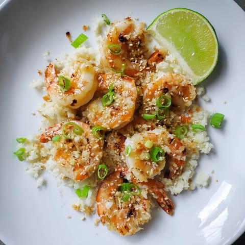 Savory ginger garlic shrimp bowls are ready to eat, garnished with green onions and sesame seeds.