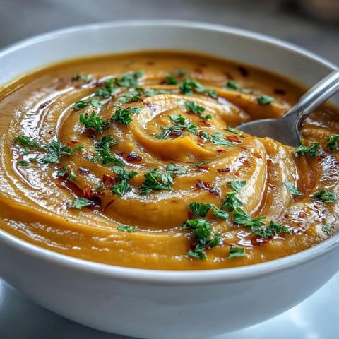 A velvety bowl of Creamy Vegetable Soup topped with chopped parsley and a rustic spoon beside it.