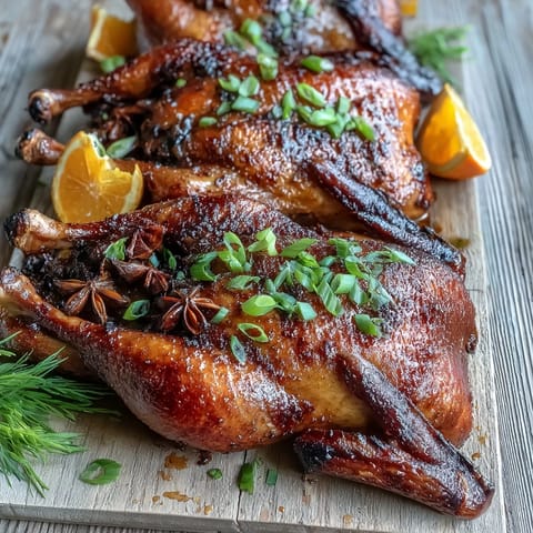 Sliced Five-Spice Roast Ducks served alongside fluffy jasmine rice and vibrant stir-fried greens.