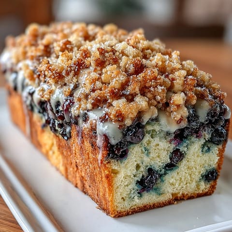 Golden sourdough loaf swirled with fresh blueberries and lemon zest, topped with a buttery crumble for a tangy-sweet breakfast treat.