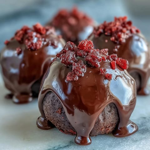 Dubai chocolate strawberry truffles with gold flakes on a marble surface, showcasing glossy dark chocolate coating and delicate edible gold accents.