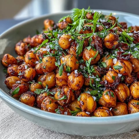 Golden oven-roasted chickpeas tossed with chili lime zest and a hint of cayenne for a spicy, zesty treat.  