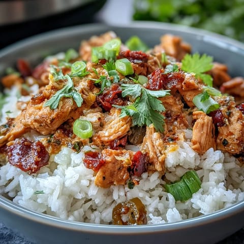 Crockpot Mississippi Chicken Rice Bowls with tender shredded chicken, zesty pepperoncini, and creamy ranch sauce over fluffy rice.  