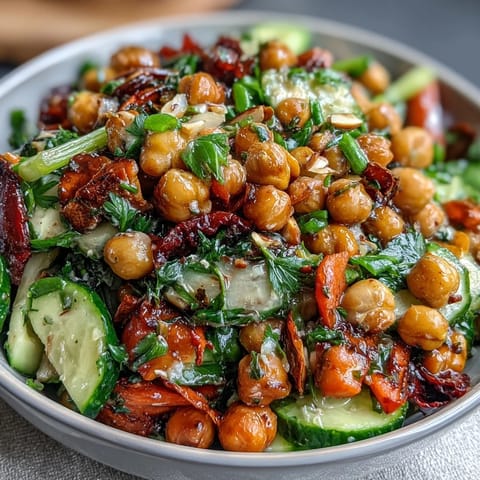 Creamy chickpeas, crisp celery, and almonds tossed in a tangy Dijon vinaigrette for a refreshing, protein-packed salad.  