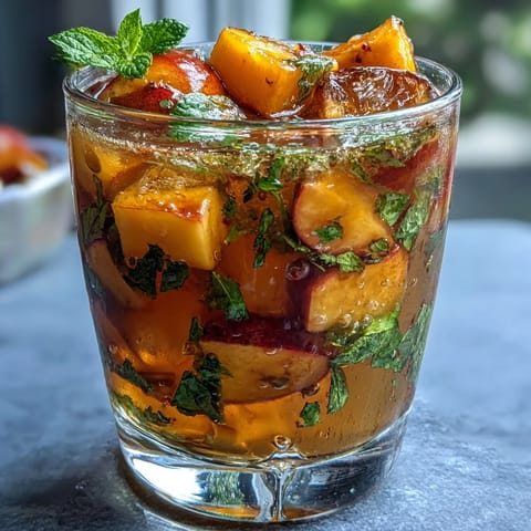 A vibrant pitcher of Mango Peach Sangria filled with colorful fruit slices and ice, perfect for summer gatherings.