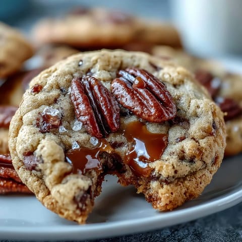ALT text: Butter pecan cookies with caramel swirl, golden and chewy, loaded with toasted nuts and sweet caramel ribbons.  