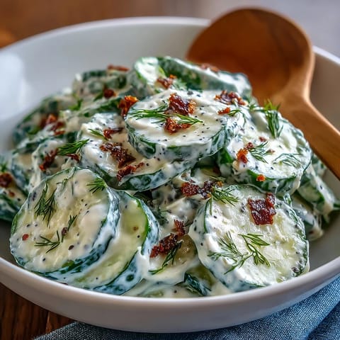 Refreshing TikTok Cucumber Salad with everything bagel dressing, ready to serve.