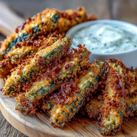 Golden air fryer pickle fries beckon with creamy, zesty spicy mayo dip.