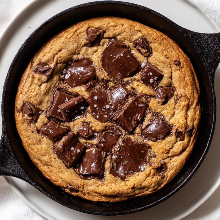 Imagine the amazing warm chocolate chunk skillet cookie, served with a scoop of vanilla ice cream alongside.