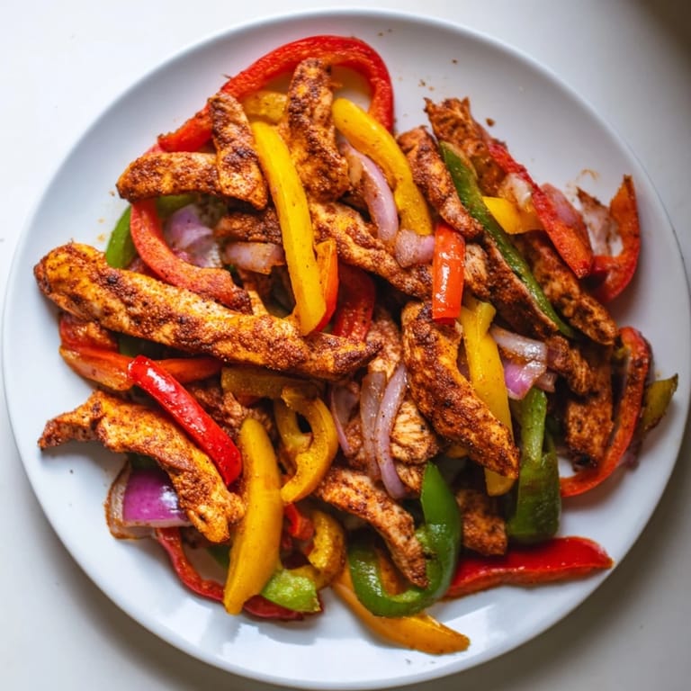 Delicious Sheet-Pan Chicken Fajitas, roasted with peppers and onions and ready for your tortillas.