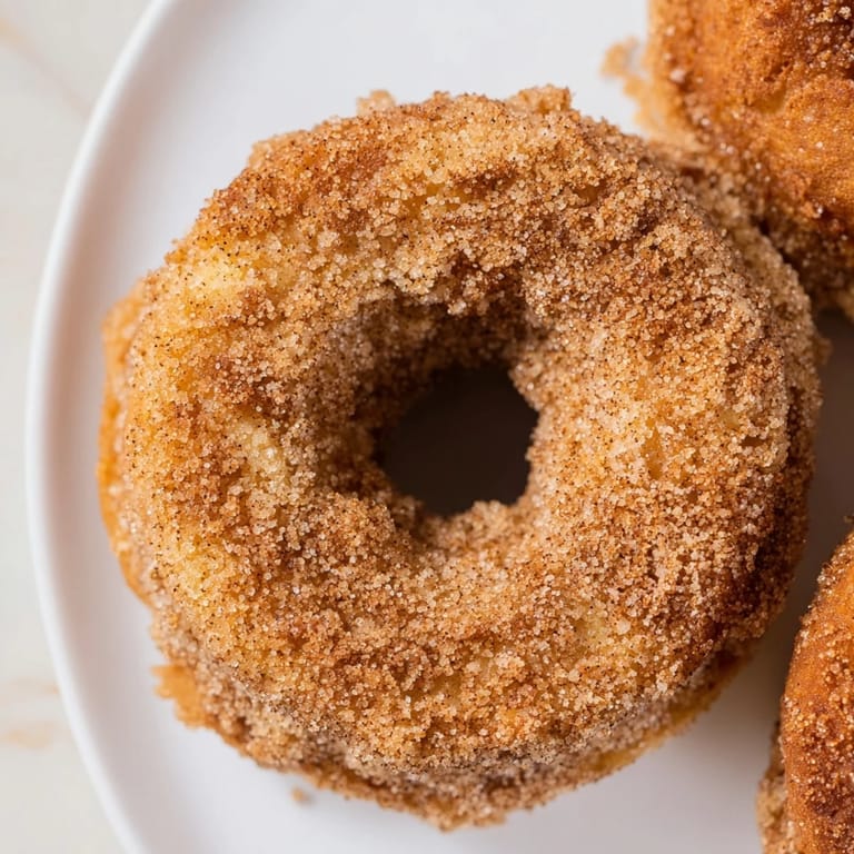 Freshly made Air Fryer Cinnamon Sugar Donuts sit stacked, with melted butter and sugar glaze catching the light for a cozy dessert scene.