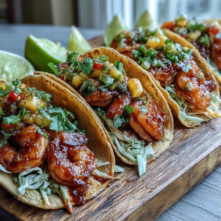 Colorful Sriracha Shrimp Tacos with Mango Salsa feature juicy shrimp and a zesty mango salsa filling.