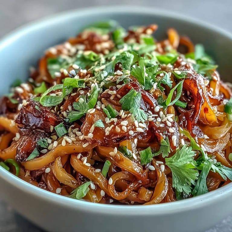 Vibrant fusion Gochujang Swede Noodles with tender roasted rutabaga, crisp veggies, and sesame seeds.