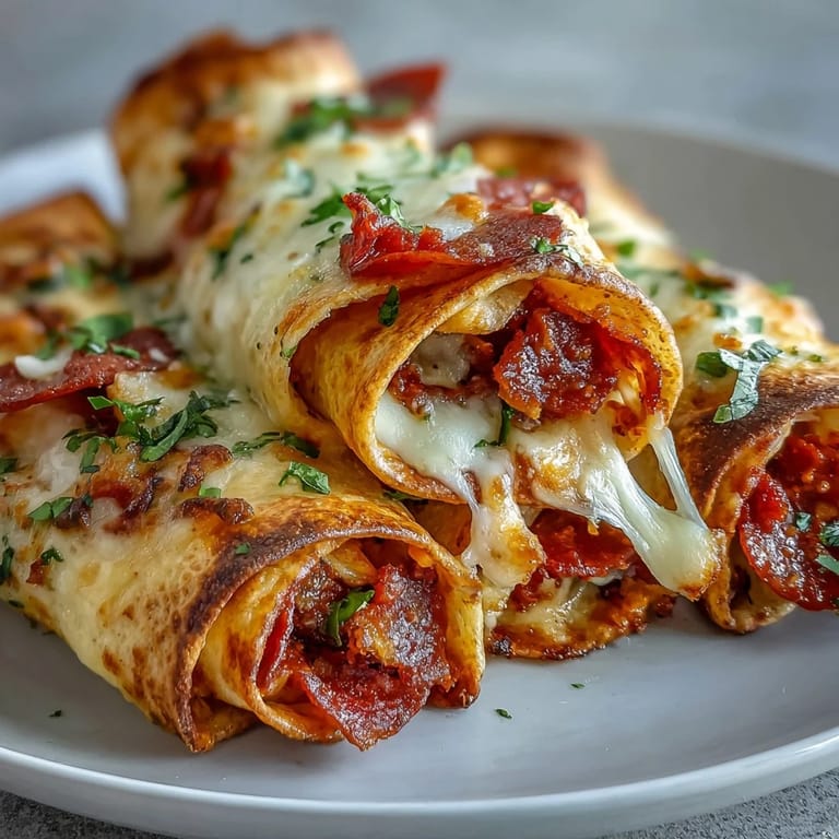 Freshly baked Tortilla Pizza Rolls are arranged on a wooden board with a small bowl of pizza sauce for dipping.