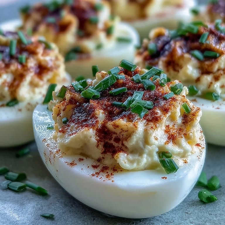 Ready-to-serve appetizer on a platter, garnished with paprika and chopped chives.