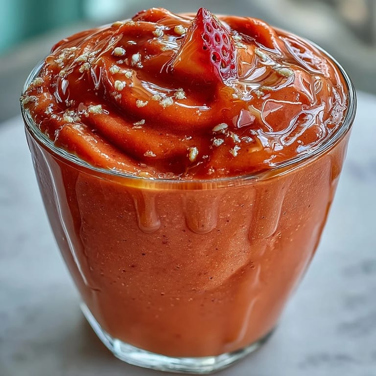 Guava juice smoothie blended with Greek yogurt and honey, topped with fresh mango and mint.