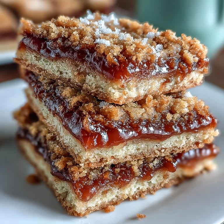 Freshly sliced Guava Cake Bars reveal luscious guava paste layered between buttery pastry, served on a white plate.