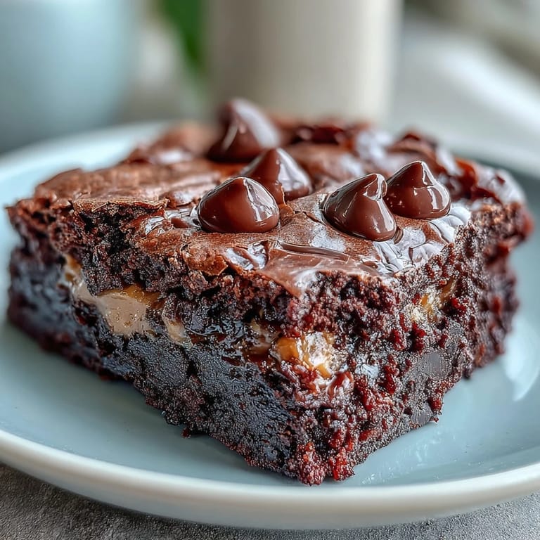 Topped with mini peanut butter cups and chocolate chips, the Rich Peanut Butter Cup Dump Cake is served warm.