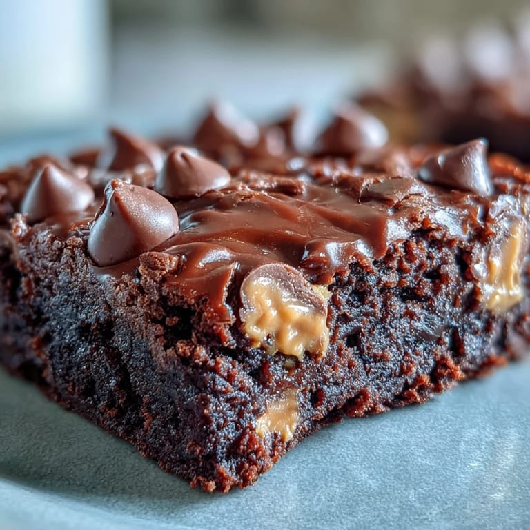 Bubbling chocolate chips and peanut butter cups top the Rich Peanut Butter Cup Dump Cake fresh from the oven.