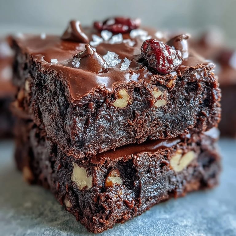 Hand holding a single square of Greek Yogurt Brownies with melted chocolate chips, prepared in a parchment-lined baking pan.