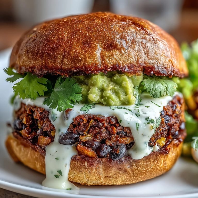 Hearty roasted sweet potato and black bean patties topped with zesty avocado lime sauce, perfect for a satisfying plant-based meal.