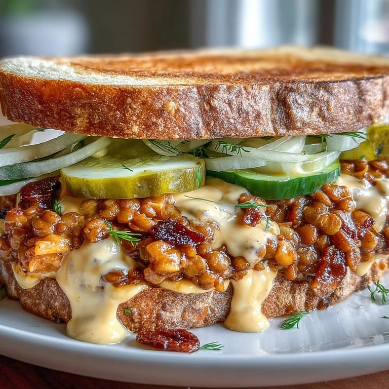 Comforting vegan sloppy joes with cheeseburger flavors, served on toasted sourdough and drizzled with luscious dairy-free cheese sauce.