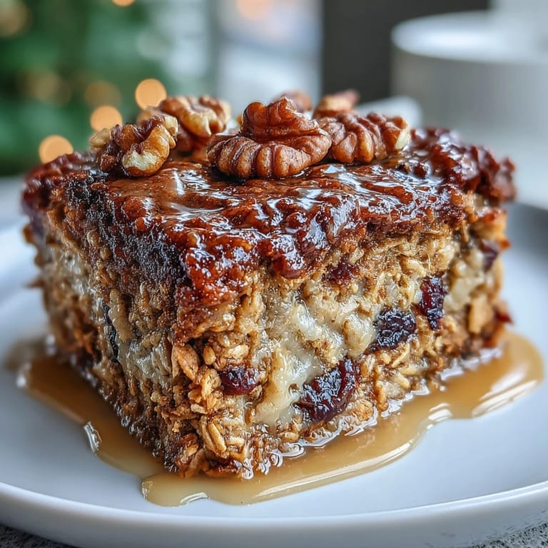 Warm spiced baked oatmeal squares packed with carrots, cinnamon, and pecans, perfect for breakfast or a healthy snack.