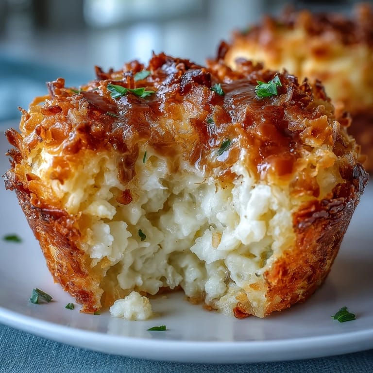 Savory Funeral Potatoes in individual muffin cups, perfect for brunch or holiday gatherings.