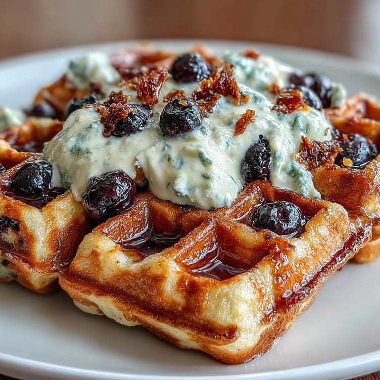 Crisp waffles infused with sourdough tang, studded with blueberries, and brightened by lemon, served with maple yogurt.