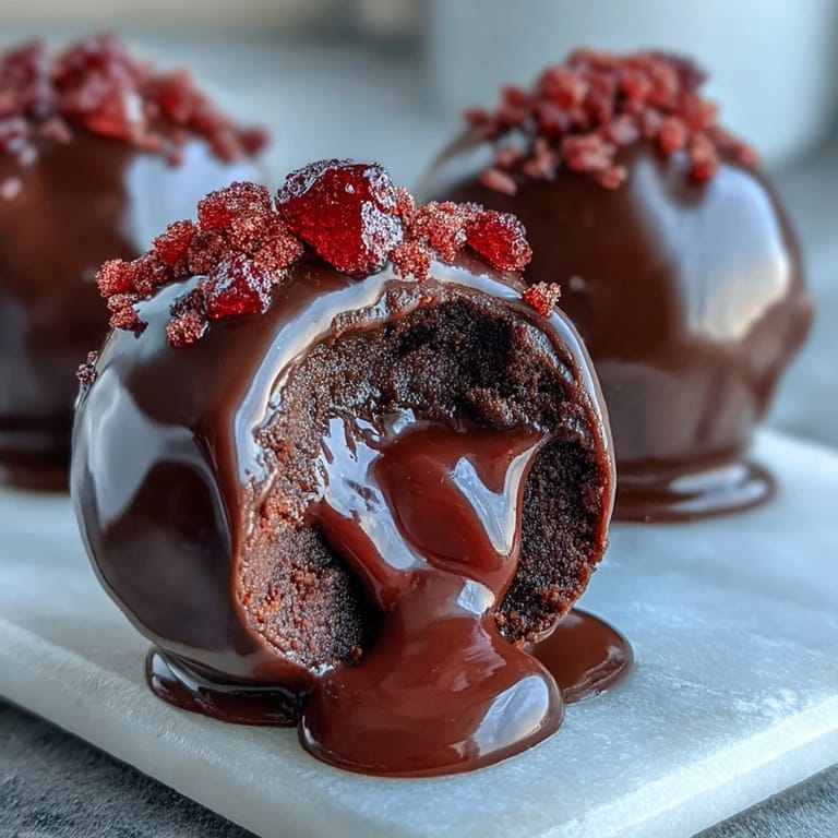 Luxurious Dubai-inspired strawberry chocolate truffles adorned with shimmering gold flakes, served on a silver tray for an elegant dessert presentation.