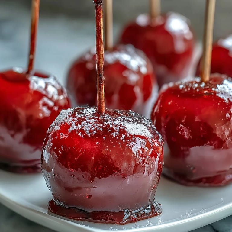 Colorful bite-sized candy apples with a crunchy red coating, ideal for fun and easy party desserts.