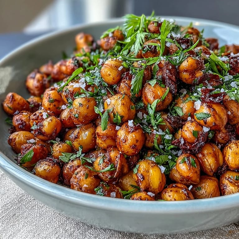 Golden oven-roasted chickpeas tossed with chili lime zest and a hint of cayenne for a spicy, zesty treat.  